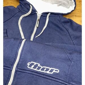 Thor Motocross Racing Blue Full-Zip Cotton Hoodie Jacket USA Vintage Y2K Men's L